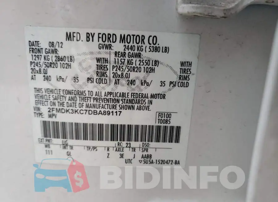 2FMDK3KC7DBA89117 Photo# 12