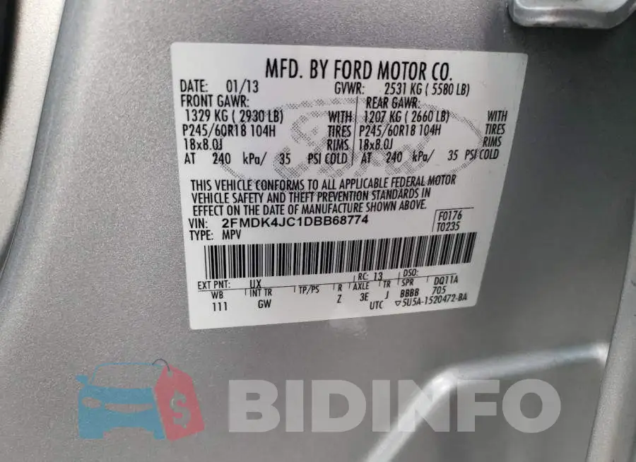 2FMDK4JC1DBB68774 Photo# 10