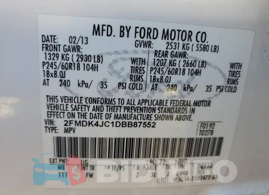 2FMDK4JC1DBB87552 Photo# 10
