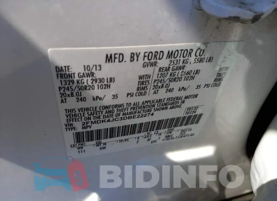 2FMDK4JC3DBE22274 Photo# 10