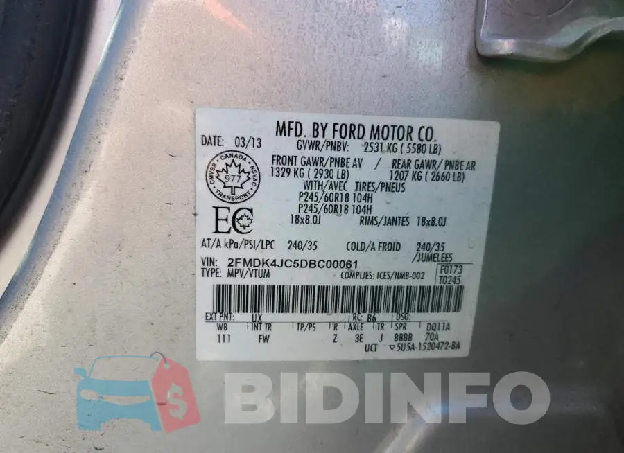 2FMDK4JC5DBC00061 Photo# 10