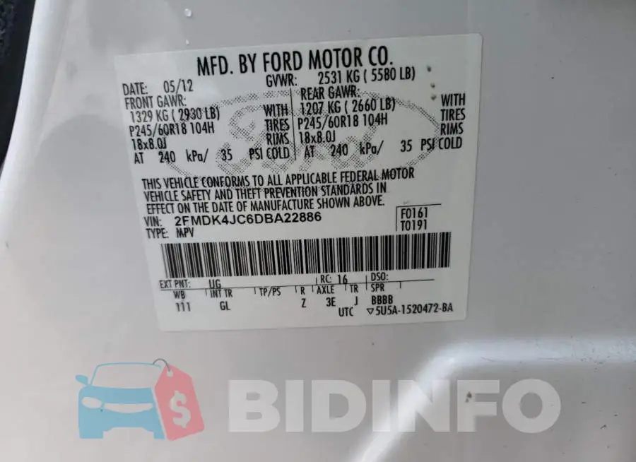 2FMDK4JC6DBA22886 Photo# 10