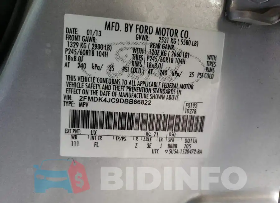 2FMDK4JC9DBB66822 Photo# 10