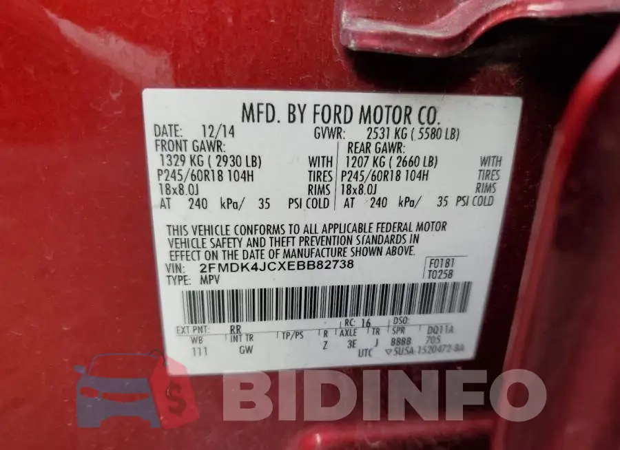 2FMDK4JCXEBB82738 Photo# 12