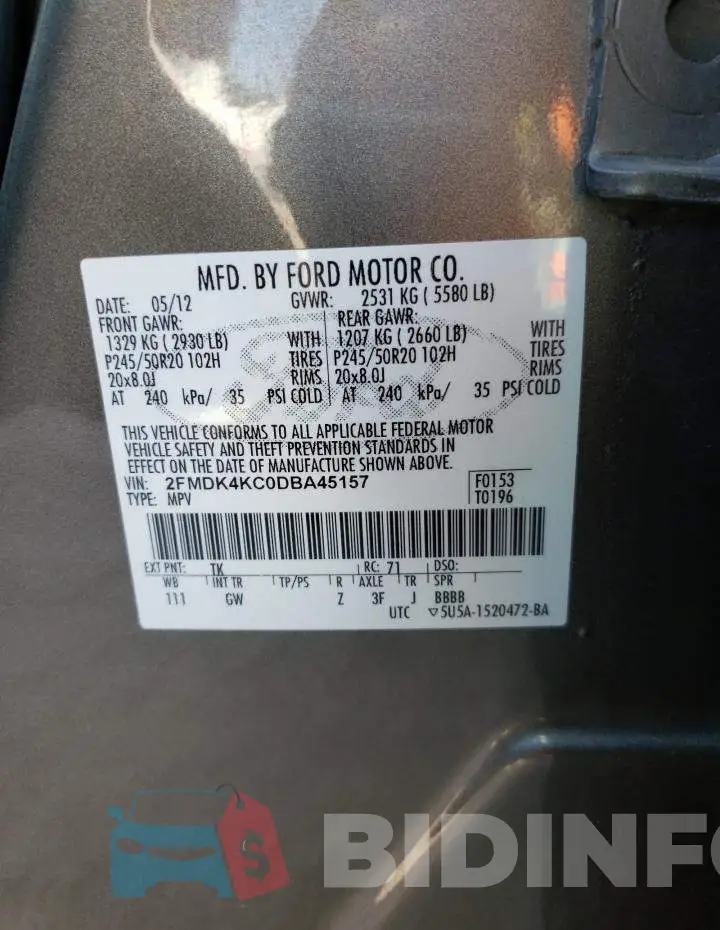 2FMDK4KC0DBA45157 Photo# 10