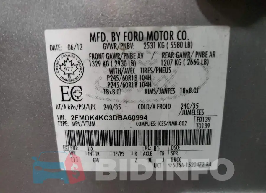 2FMDK4KC3DBA60994 Photo# 10