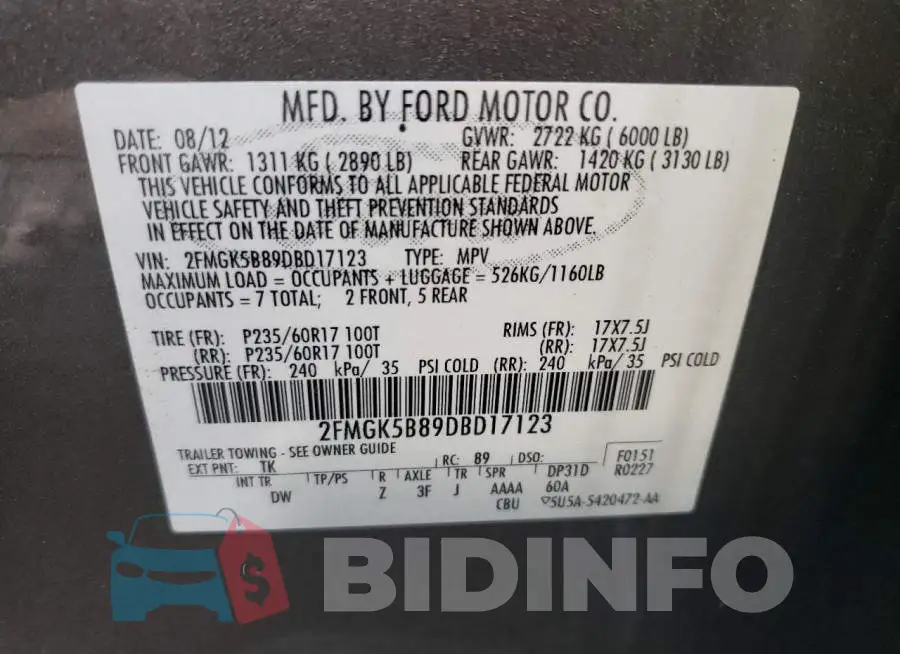 2FMGK5B89DBD17123 Photo# 10
