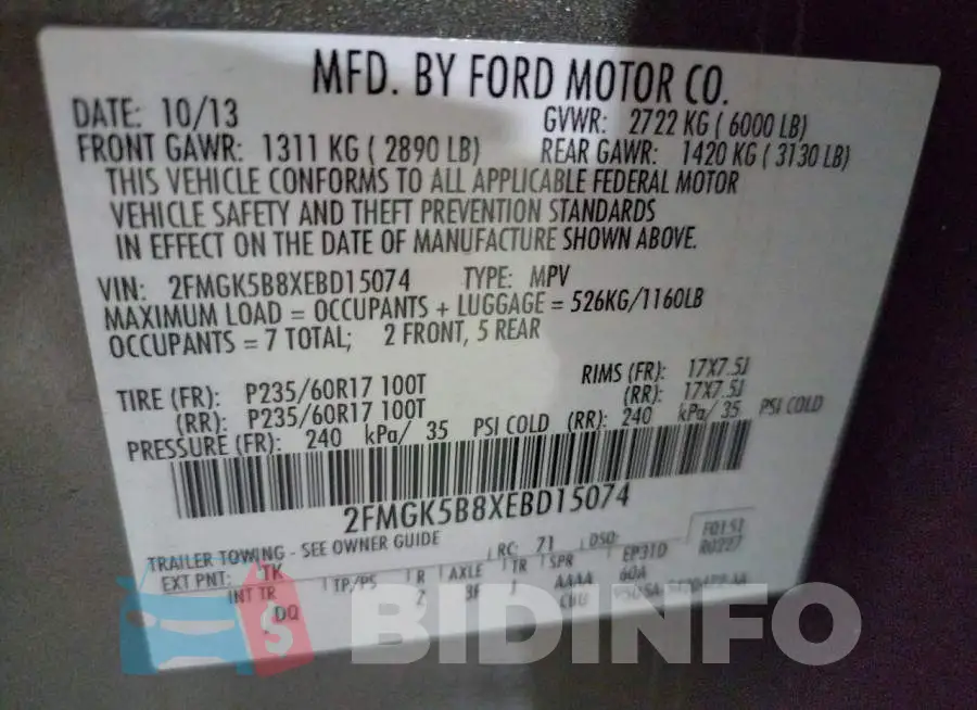 2FMGK5B8XEBD15074 Photo# 10