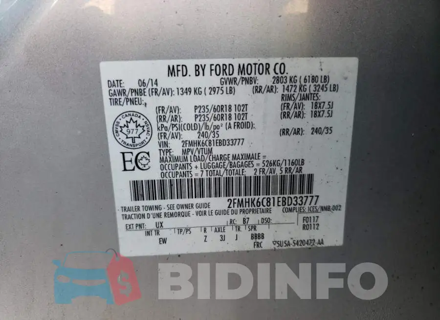 2FMHK6C81EBD33777 Photo# 10