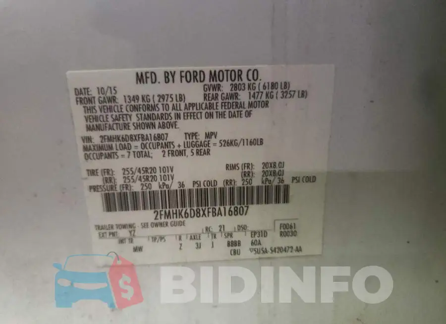 2FMHK6D8XFBA16807 Photo# 10
