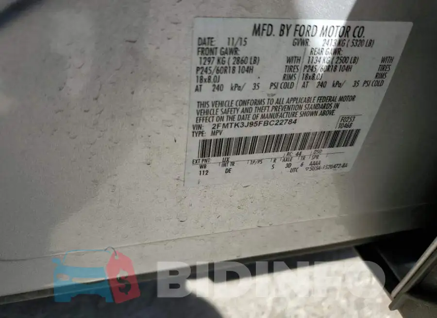 2FMTK3J95FBC22784 Photo# 10