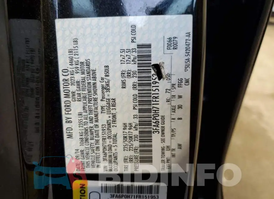 3FA6P0H71FR151953 Photo# 10