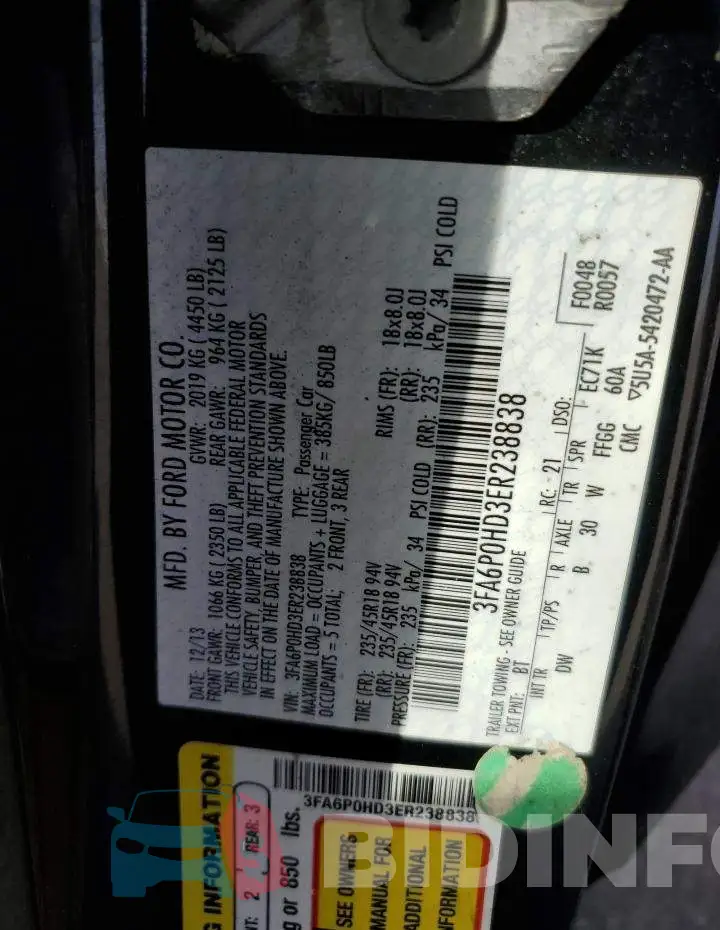 3FA6P0HD3ER238838 Photo# 10