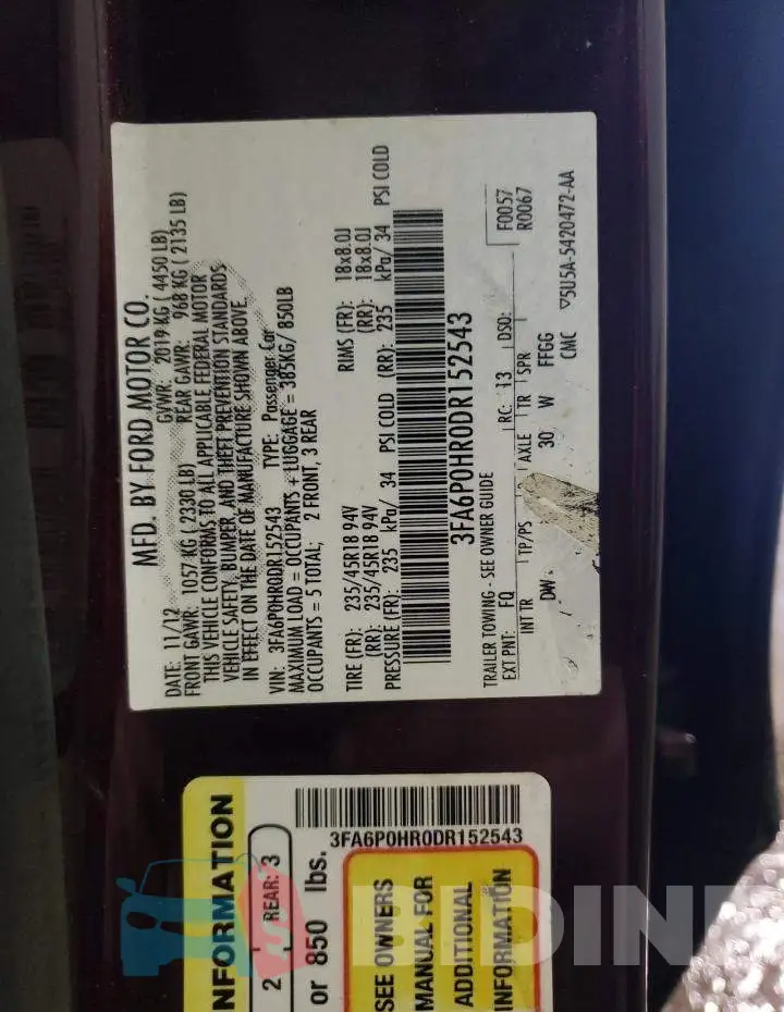 3FA6P0HR0DR152543 Photo# 12