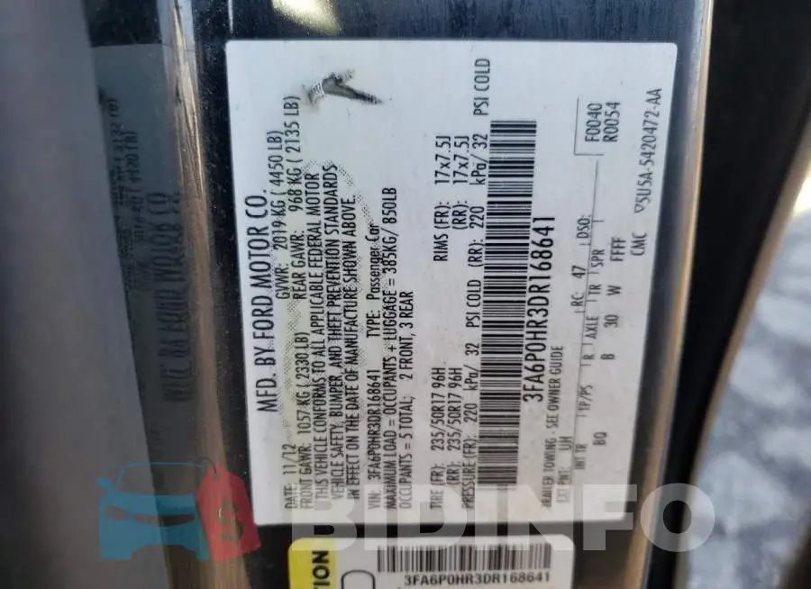 3FA6P0HR3DR168641 Photo# 12