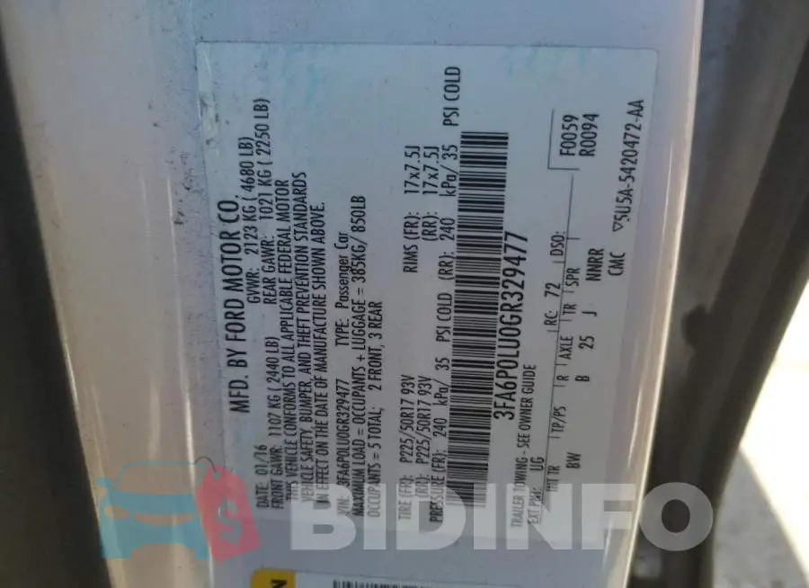 3FA6P0LU0GR329477 Photo# 10