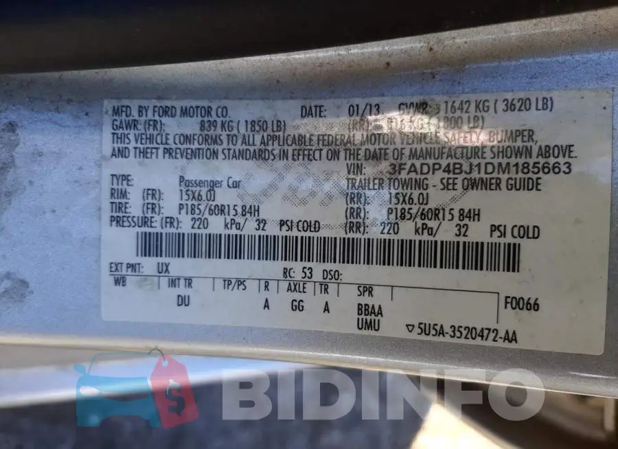 3FADP4BJ1DM185663 Photo# 12