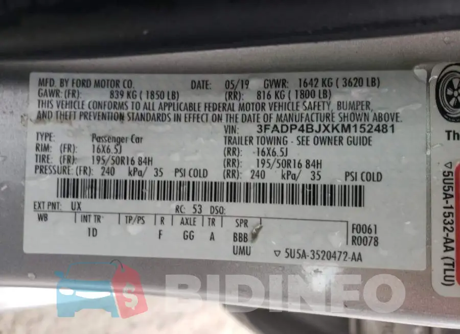 3FADP4BJXKM152481 Photo# 10