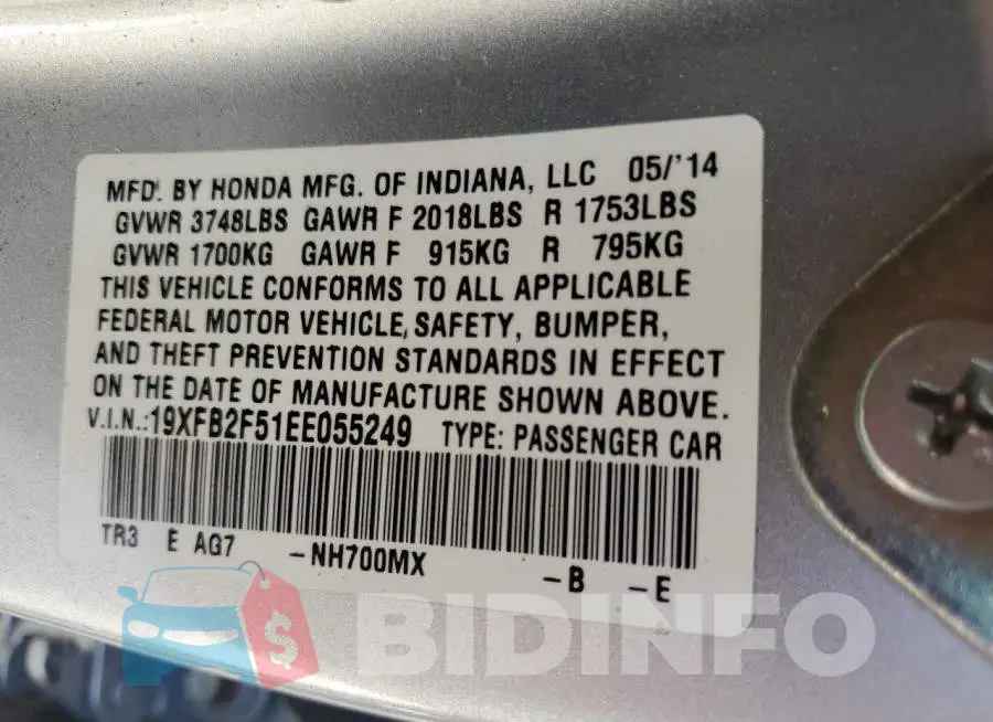 19XFB2F51EE055249 Photo# 10