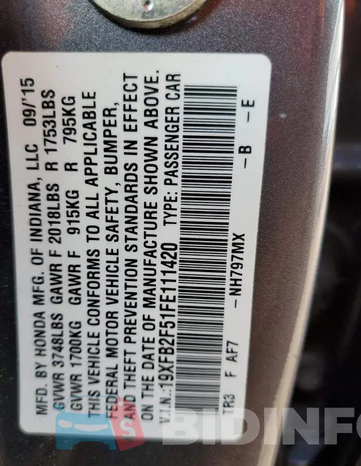 19XFB2F51FE111420 Photo# 10