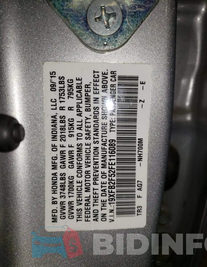 19XFB2F52FE116089 Photo# 10
