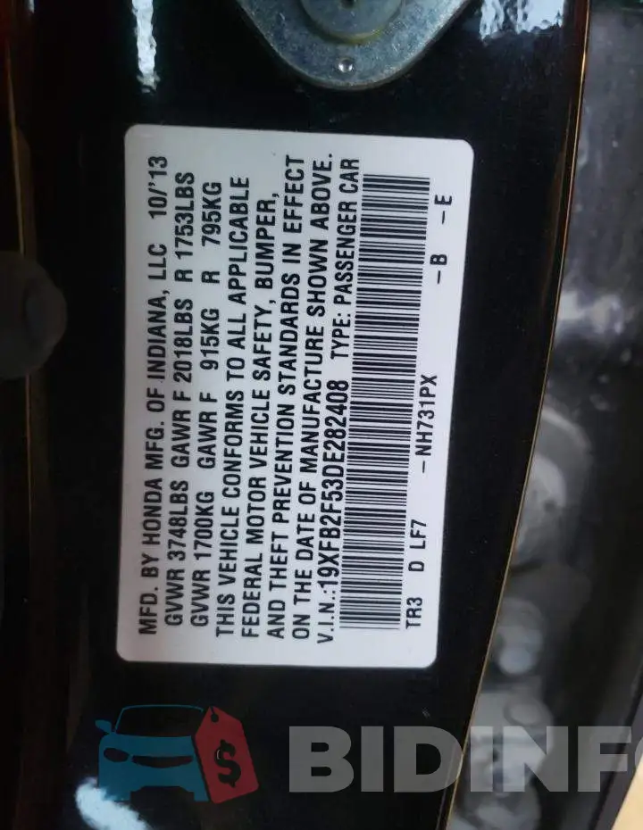 19XFB2F53DE282408 Photo# 10