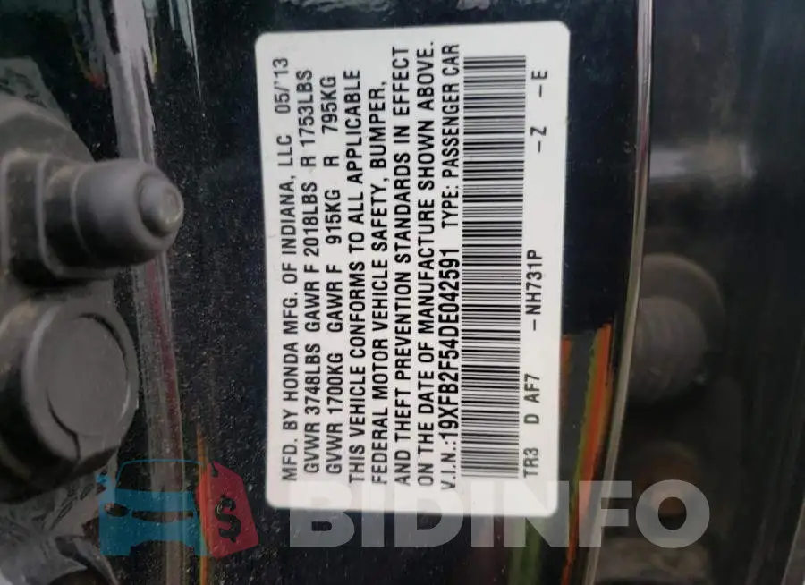 19XFB2F54DE042591 Photo# 10