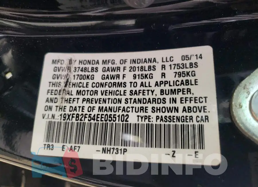 19XFB2F54EE055102 Photo# 10