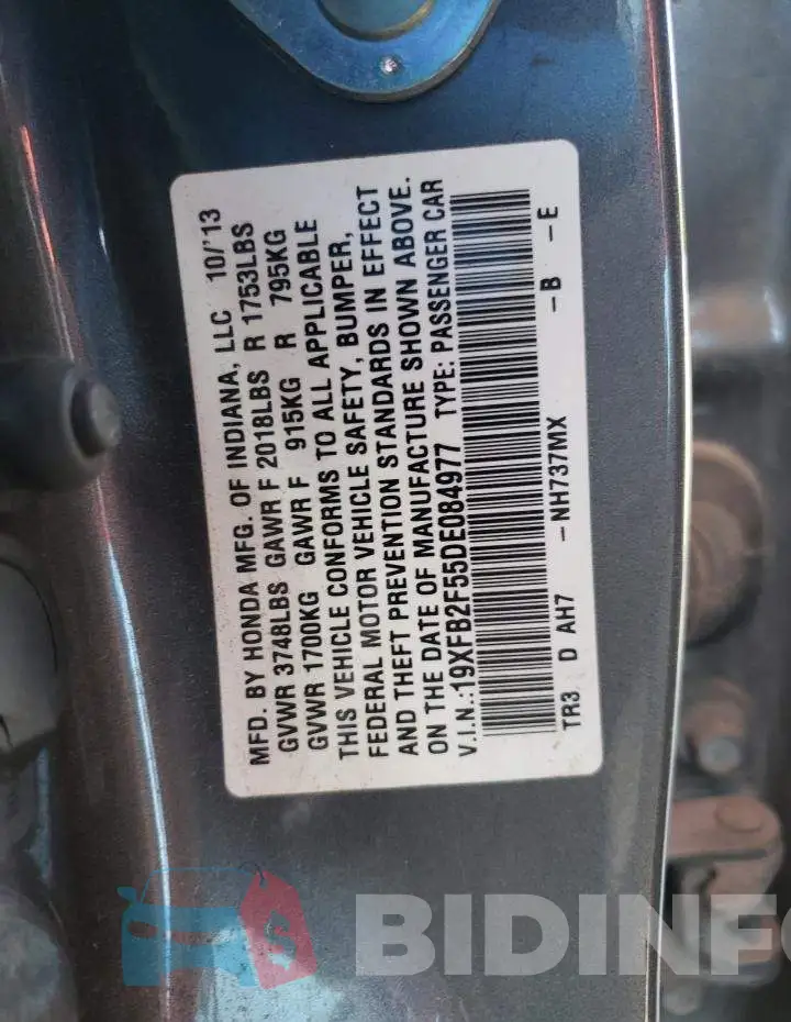 19XFB2F55DE084977 Photo# 10