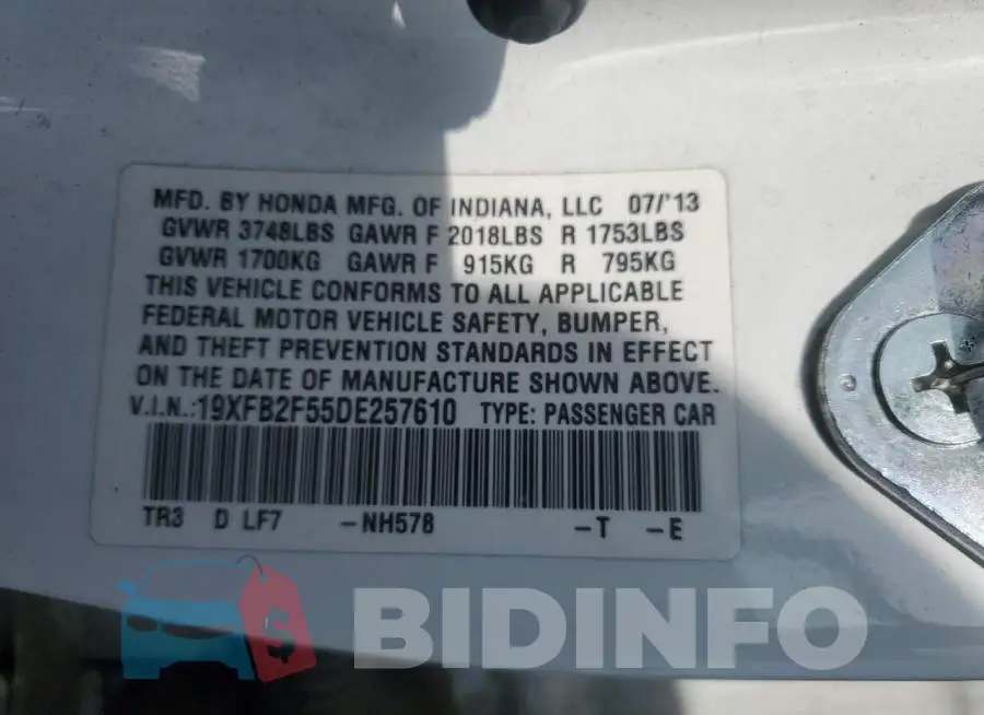 19XFB2F55DE257610 Photo# 13
