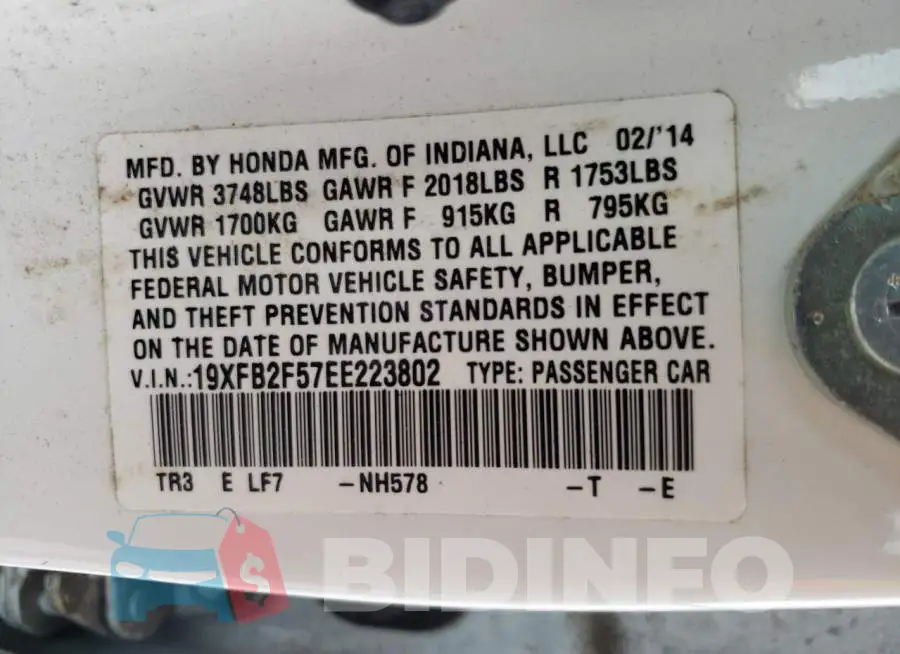19XFB2F57EE223802 Photo# 10