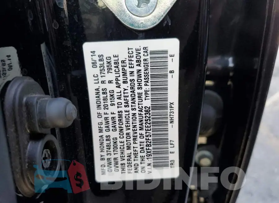 19XFB2F57EE252362 Photo# 12