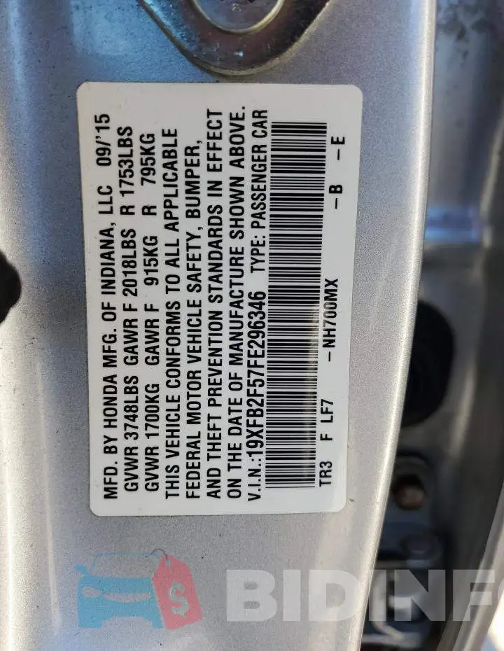 19XFB2F57FE296346 Photo# 12