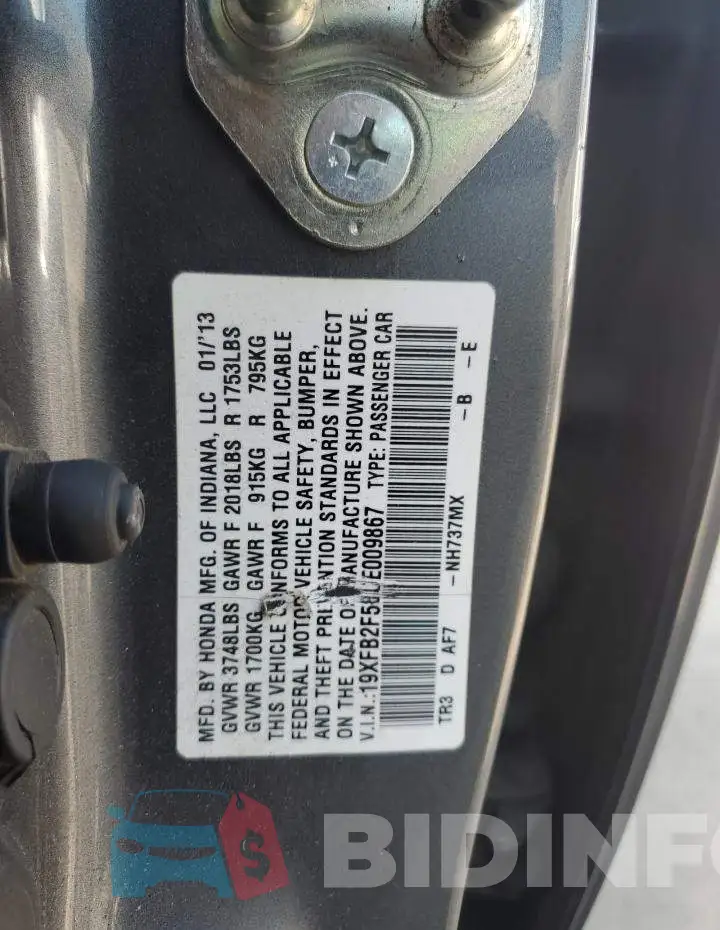 19XFB2F58DE009867 Photo# 10