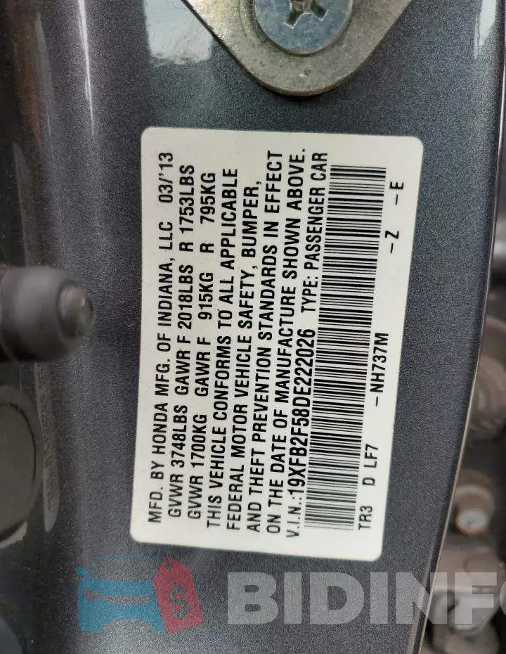 19XFB2F58DE222026 Photo# 10