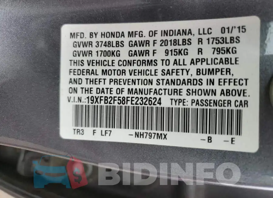 19XFB2F58FE232624 Photo# 13