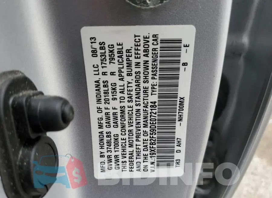 19XFB2F59DE072184 Photo# 10