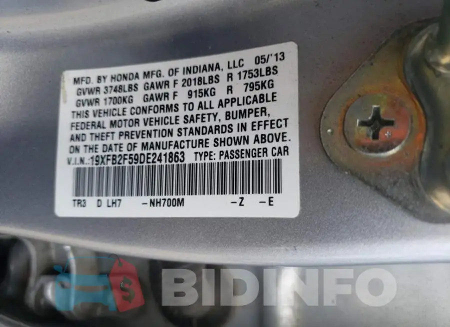 19XFB2F59DE241863 Photo# 10