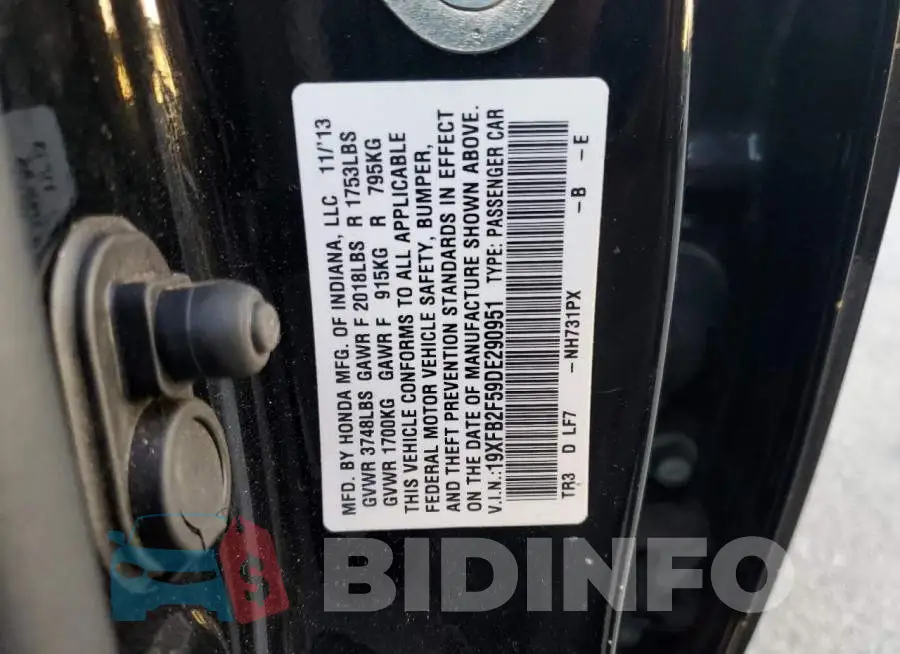 19XFB2F59DE290951 Photo# 10