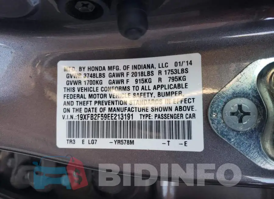 19XFB2F59EE213191 Photo# 10