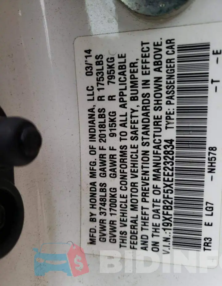 19XFB2F5XEE232834 Photo# 10