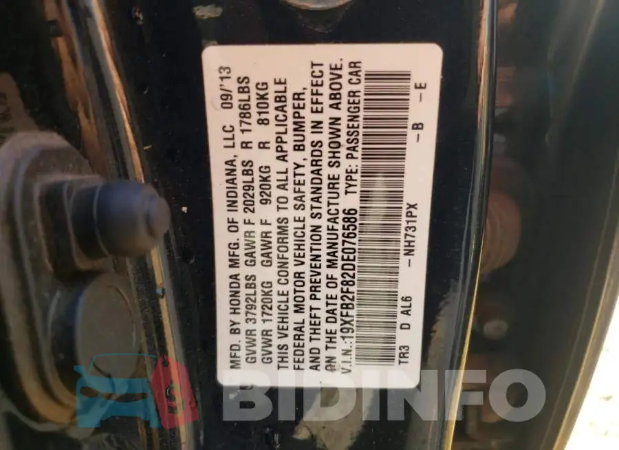 19XFB2F82DE076586 Photo# 10