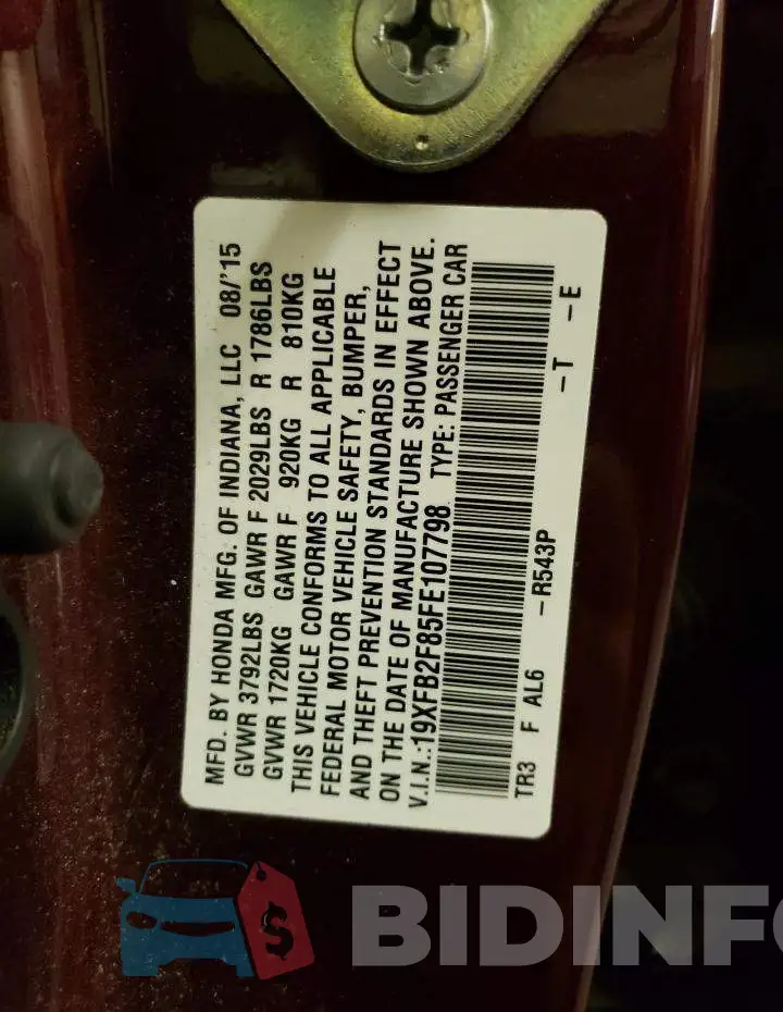 19XFB2F85FE107798 Photo# 12