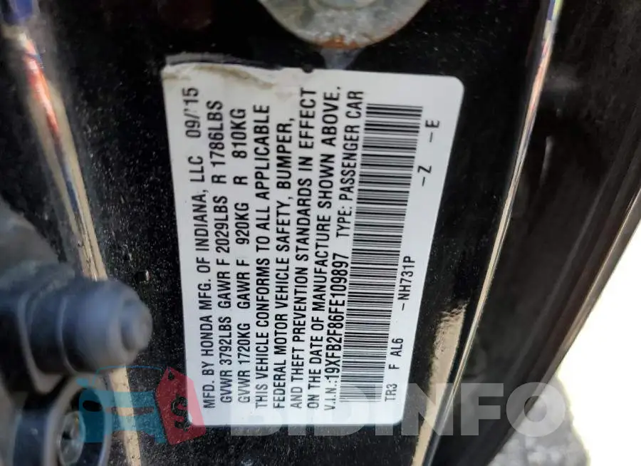 19XFB2F86FE109897 Photo# 10