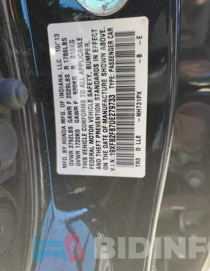 19XFB2F87DE279733 Photo# 12