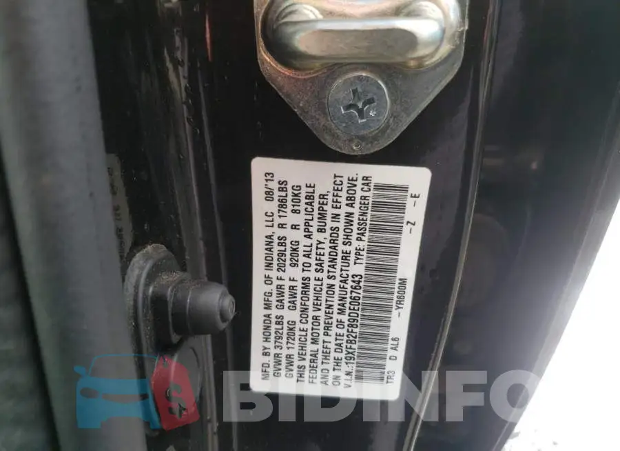 19XFB2F89DE067643 Photo# 10
