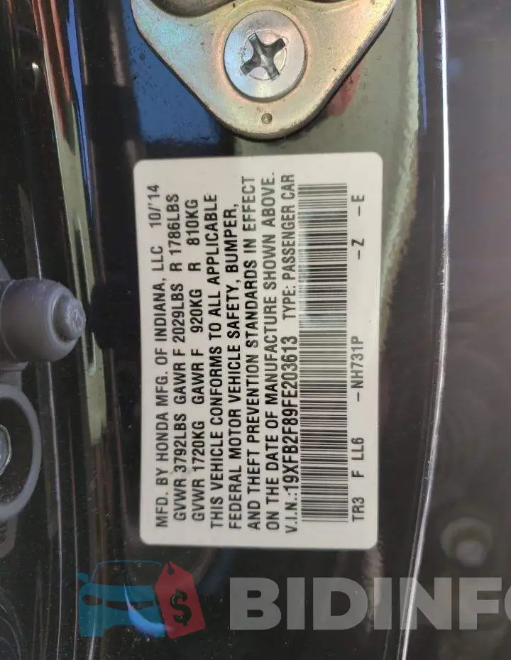 19XFB2F89FE203613 Photo# 13