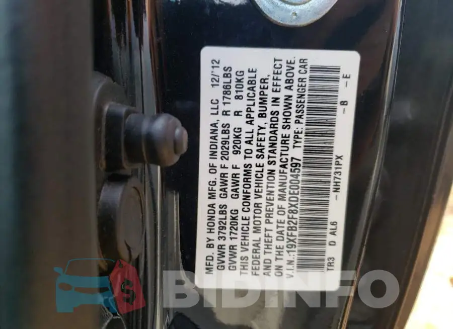 19XFB2F8XDE004597 Photo# 10