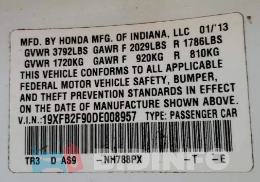 19XFB2F90DE008957 Photo# 10
