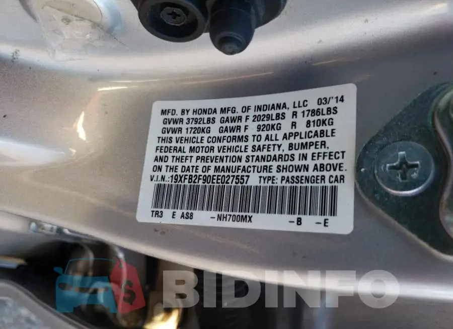 19XFB2F90EE027557 Photo# 10